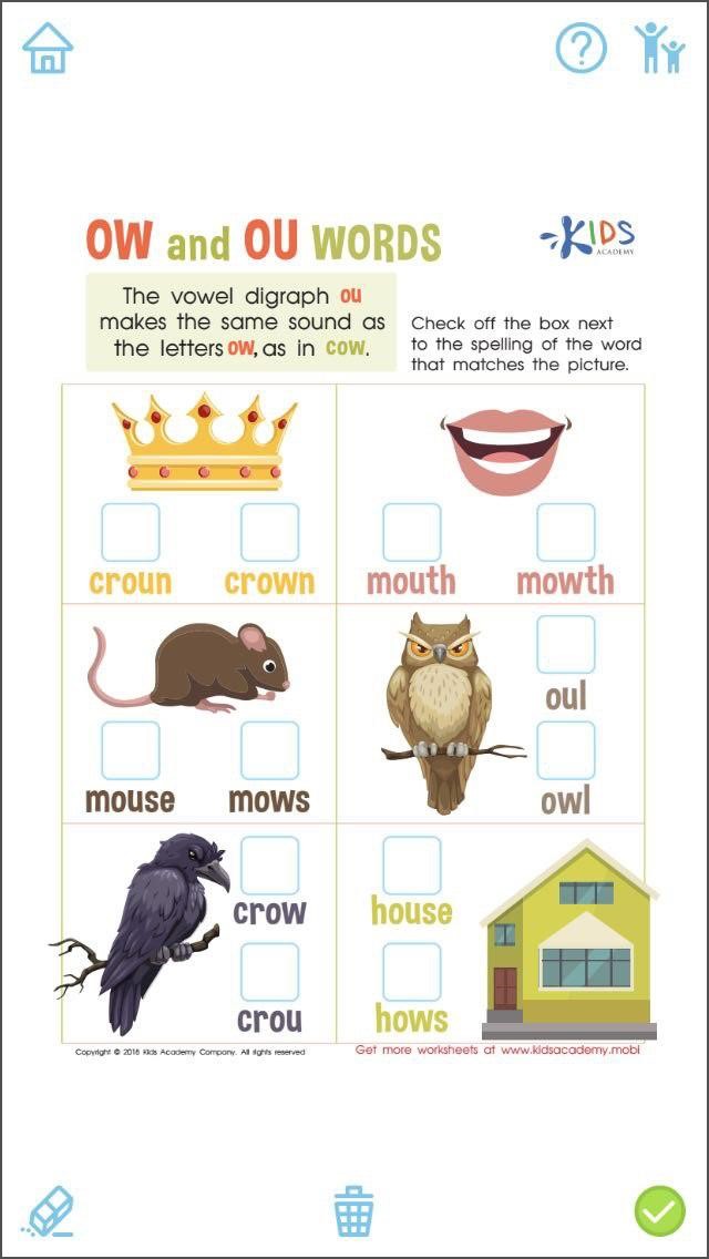 ow and ou words worksheet
