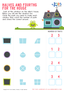 Halves and Fourths for the House Worksheet