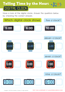 Telling Time by the Hour: Digital Clock Worksheet
