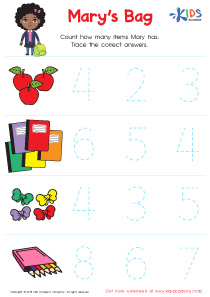 Kindergarten Number Tracing: Mary's Bag Worksheet