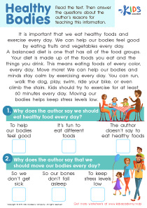 Healthy Bodies Worksheet