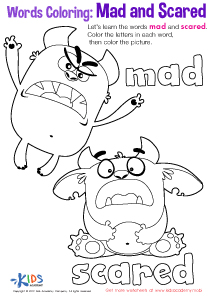 Mad and Scared Words Coloring Worksheet