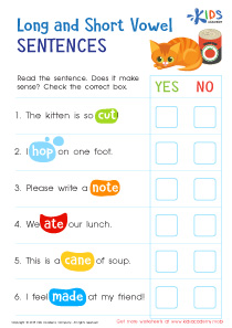 Long and Short Vowel Sentences: Assessment Worksheet