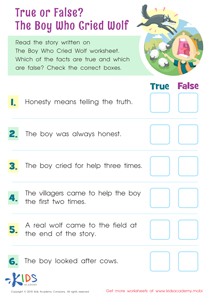 True or False? The Boy Who Cried Wolf Worksheet