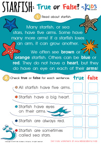 Starfish: True or False Worksheet