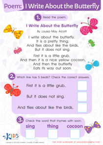 Poem: I Write About The Butterfly Worksheet