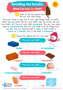 Retelling the Details: What Can the Sun Melt? Worksheet