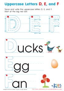 Uppercase Letters D, E, and F Worksheet