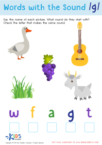 Words with sound g Reading Worksheet