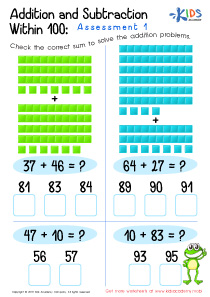 Addition and Subtraction Within 1: Assessment 1 Worksheet