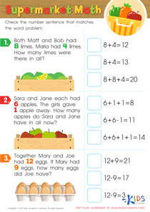 Supermarket Math Worksheet
