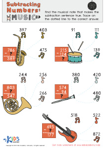 Subtracting Numbers: Music Worksheet