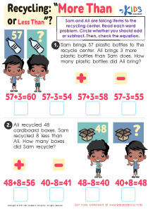 Recycling - More or Less Worksheet
