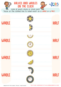 Halves and Wholes on the Clock Worksheet