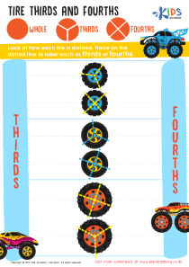 Tire Thirds and Fourths Worksheet