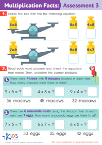 Multiplication Facts: Assessment 3 Worksheet