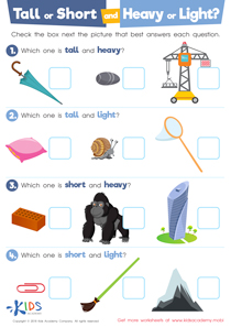 Tall or Short and Heavy or Light? Worksheet