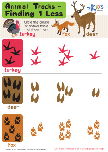Animal Tracks: Find 1 Less Worksheet