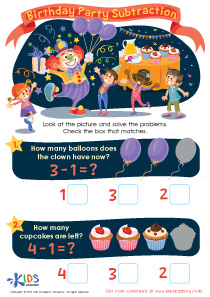Birthday Party Subtraction Worksheet