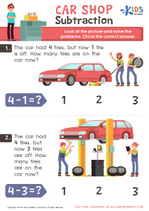 Car Shop Subtraction Worksheet