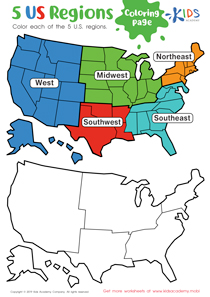 US Regions Coloring Page Worksheet