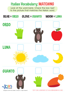 Italian Vocabulary Matching Worksheet