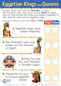 Egyptian Kings and Queens Worksheet