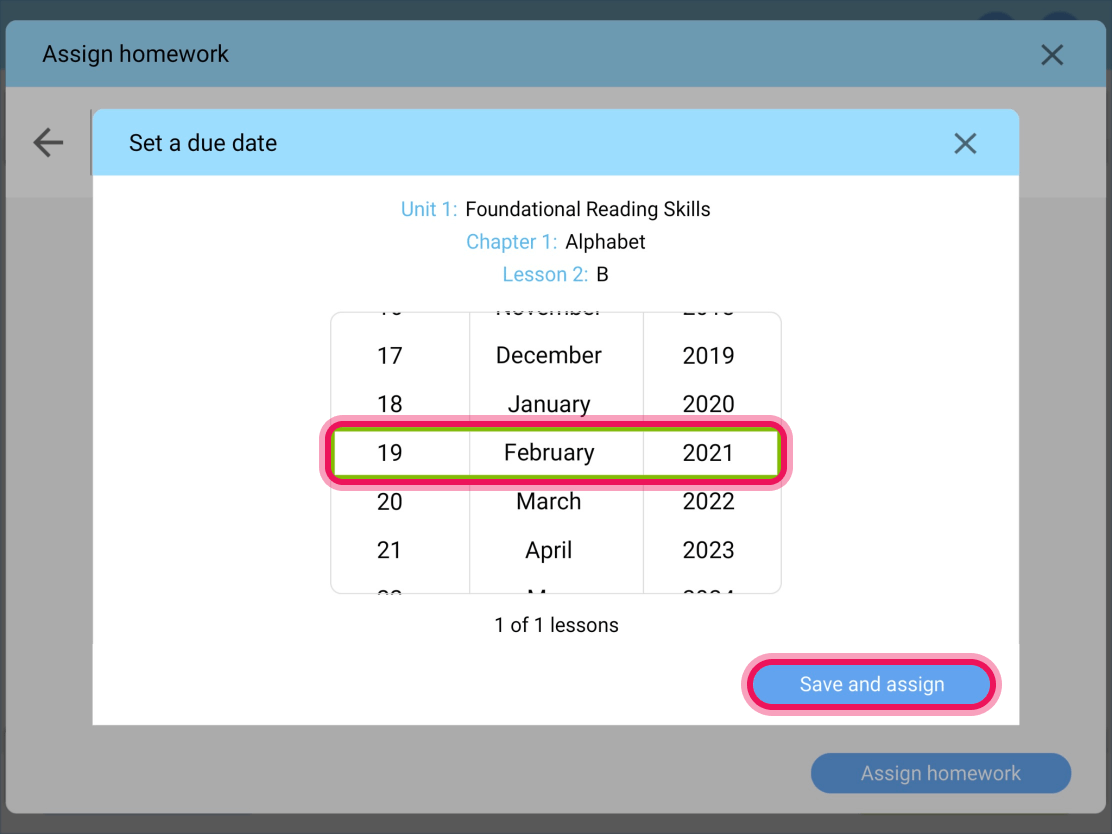 Date selection interface.