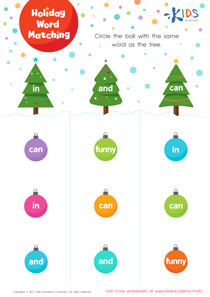 Holiday Word Matching Worksheet