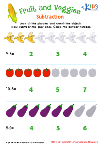 Fruit and Veggies Subtraction Worksheet