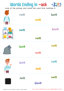 Words Ending in "ack" Spelling Worksheet