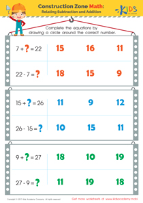 Related Addition and Subtraction Facts Worksheet