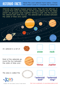 Asteroid facts worksheet for 2nd grade