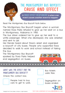 The Montgomery Bus Boycott Cause and Effect Worksheet