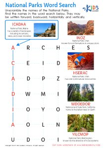 National Parks Word Search Worksheet