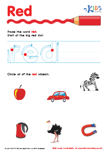 Red Tracing Color Words Printable