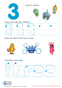 Learning Number Three Worksheet