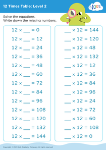 12 Times Table: Level 2
