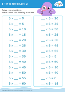 5 Times Table: Level 2