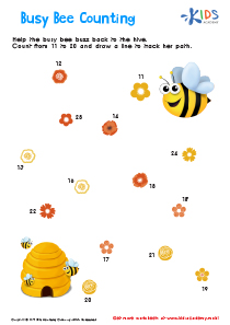 Ordering 11–20: Busy Bee Counting Worksheet