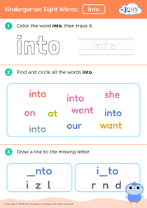 Kindergarten Sight Words: Into
