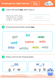 Kindergarten Sight Words: Was
