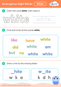 Kindergarten Sight Words: White