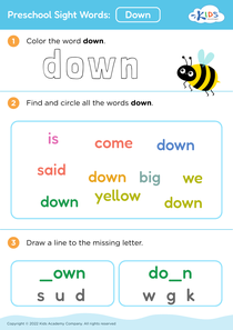 Preschool Sight Words: Down