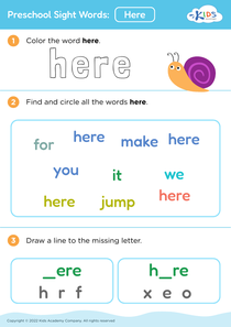 Preschool Sight Words: Here