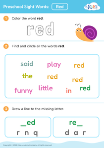 Preschool Sight Words: Red