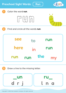 Preschool Sight Words: Run