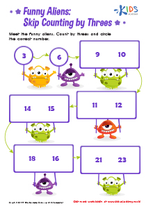 Skip Counting by 3s: Funny Aliens Printable