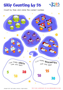 Skip Counting by 5s: Aliens and Spaceships Printable