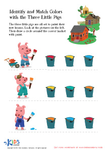 Fairy Tale Worksheet: Identify and Match Colors with Three Little Pigs